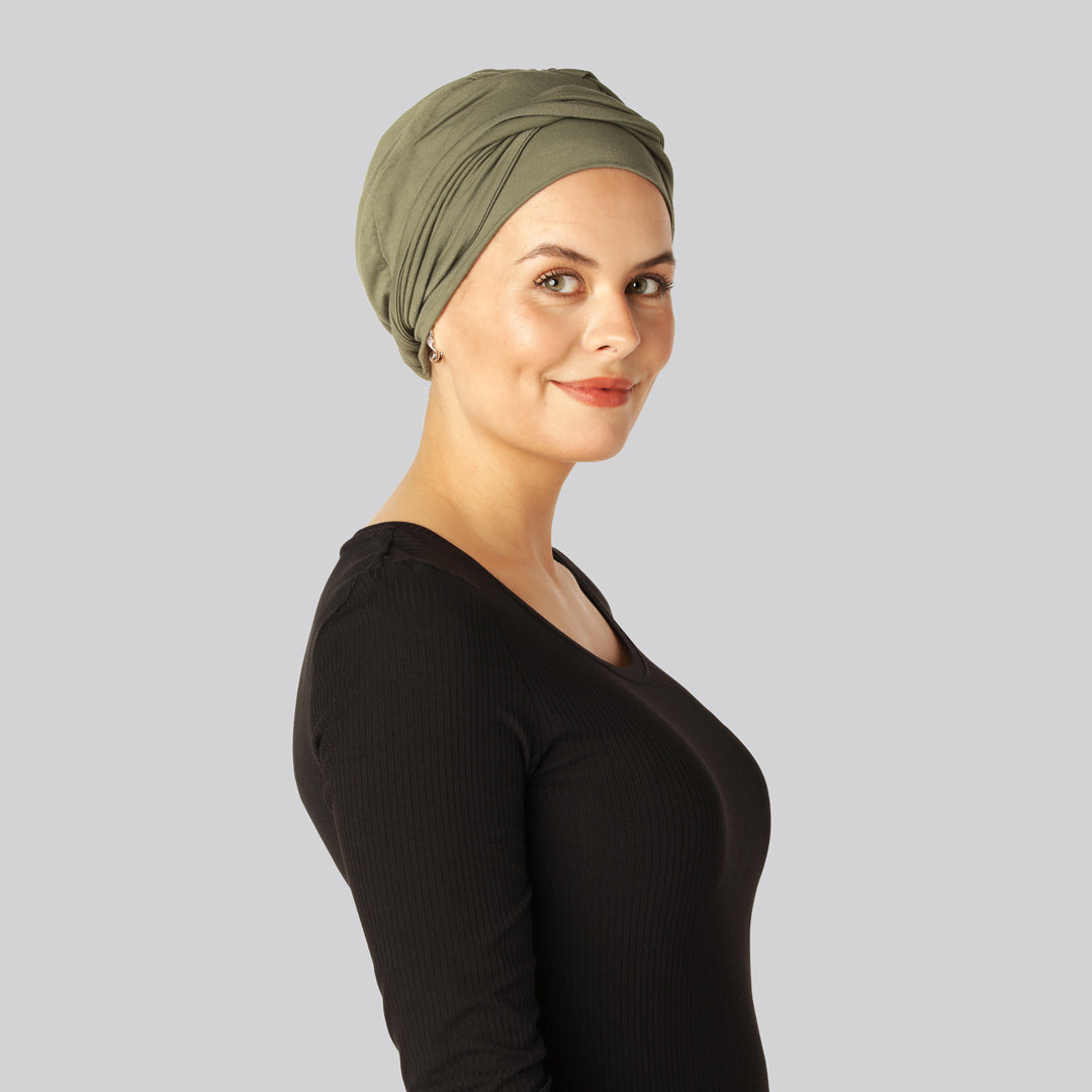 Olivgrön tvinnad bambuturban för kvinnor