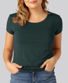 Bambuni bambu t-shirts med rund hals för kvinnor i grönt