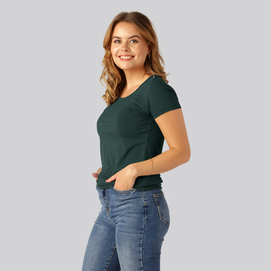 Bambuni bambu t-shirts med rund hals för kvinnor i grönt