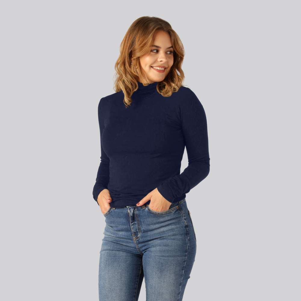 Marinblå polotröja i bambu för kvinnor