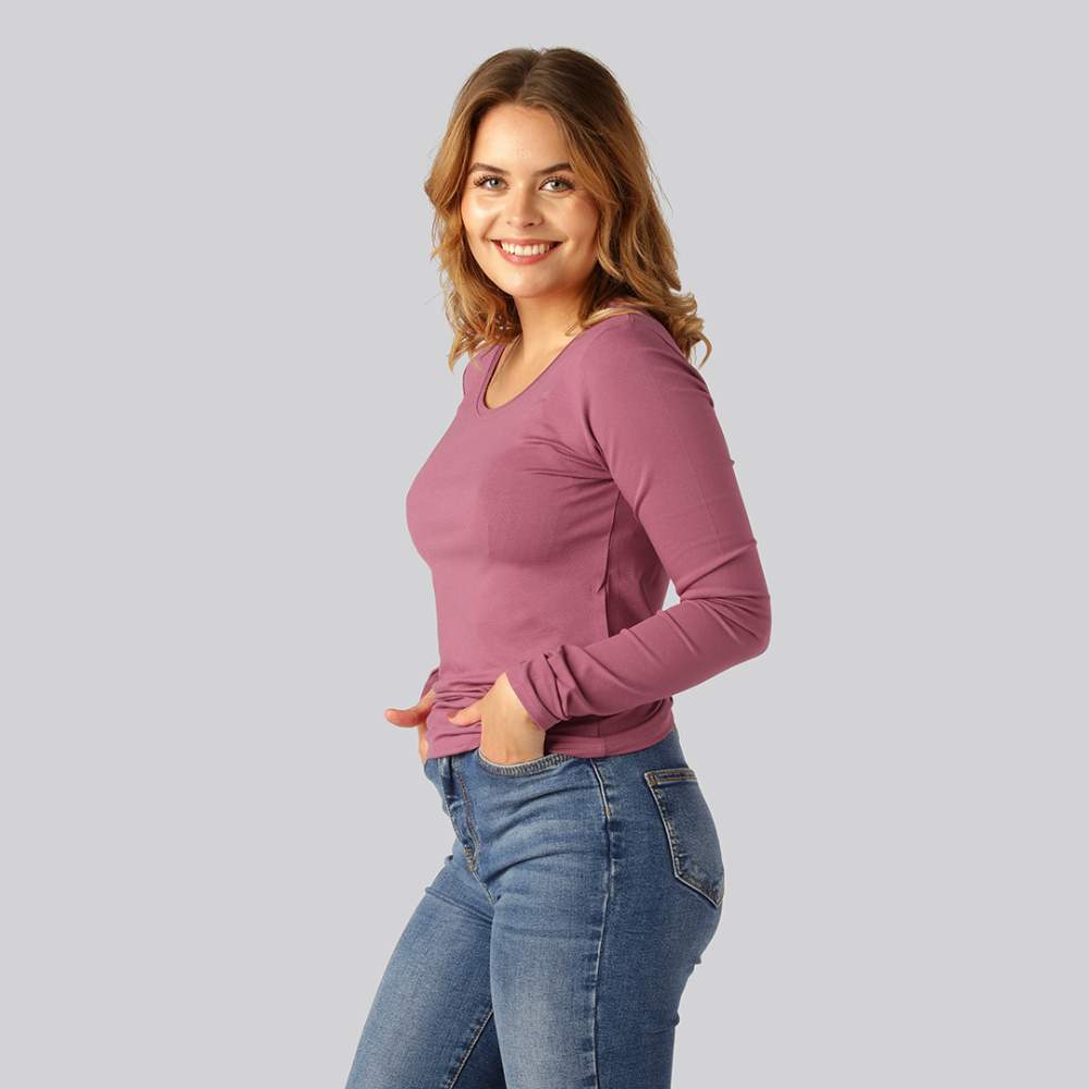 Långärmad t-shirt i bambu i dammrosa för kvinnor