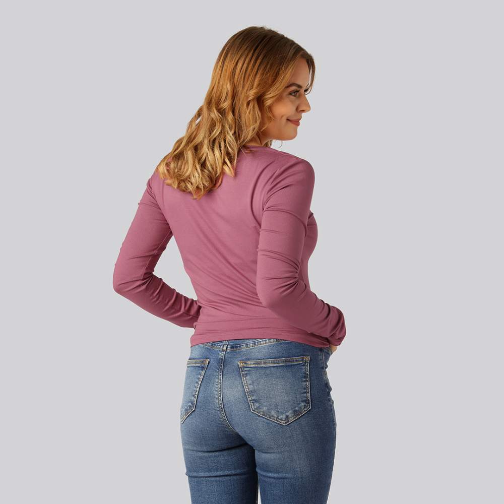 Långärmad t-shirt i bambu i dammrosa för kvinnor