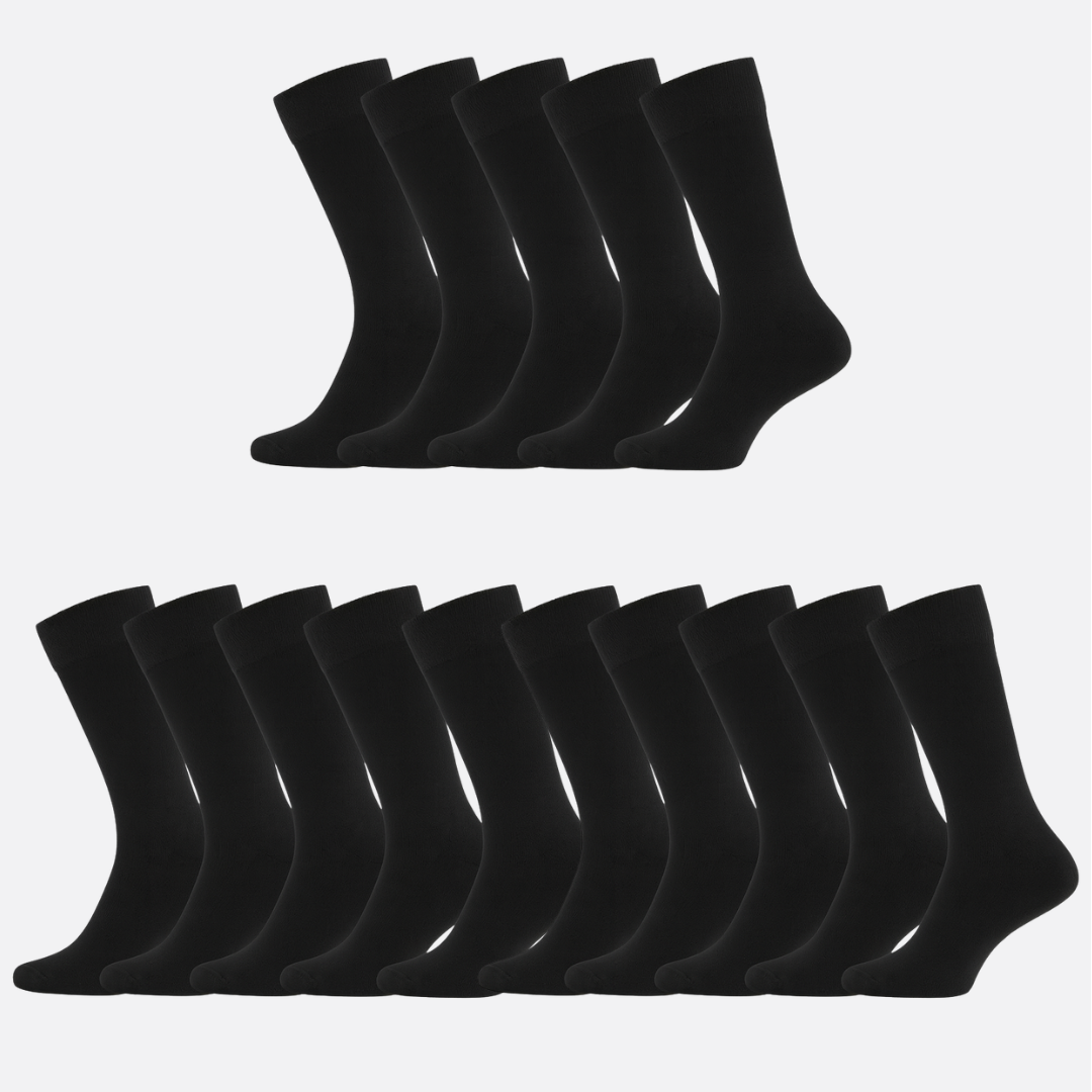 Svarta bambusockor utan resår för män, 15-pack