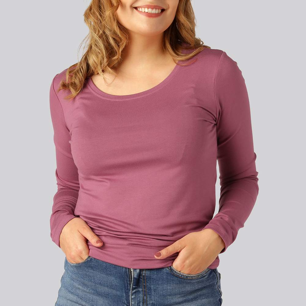 Långärmad t-shirt i bambu i dammrosa för kvinnor