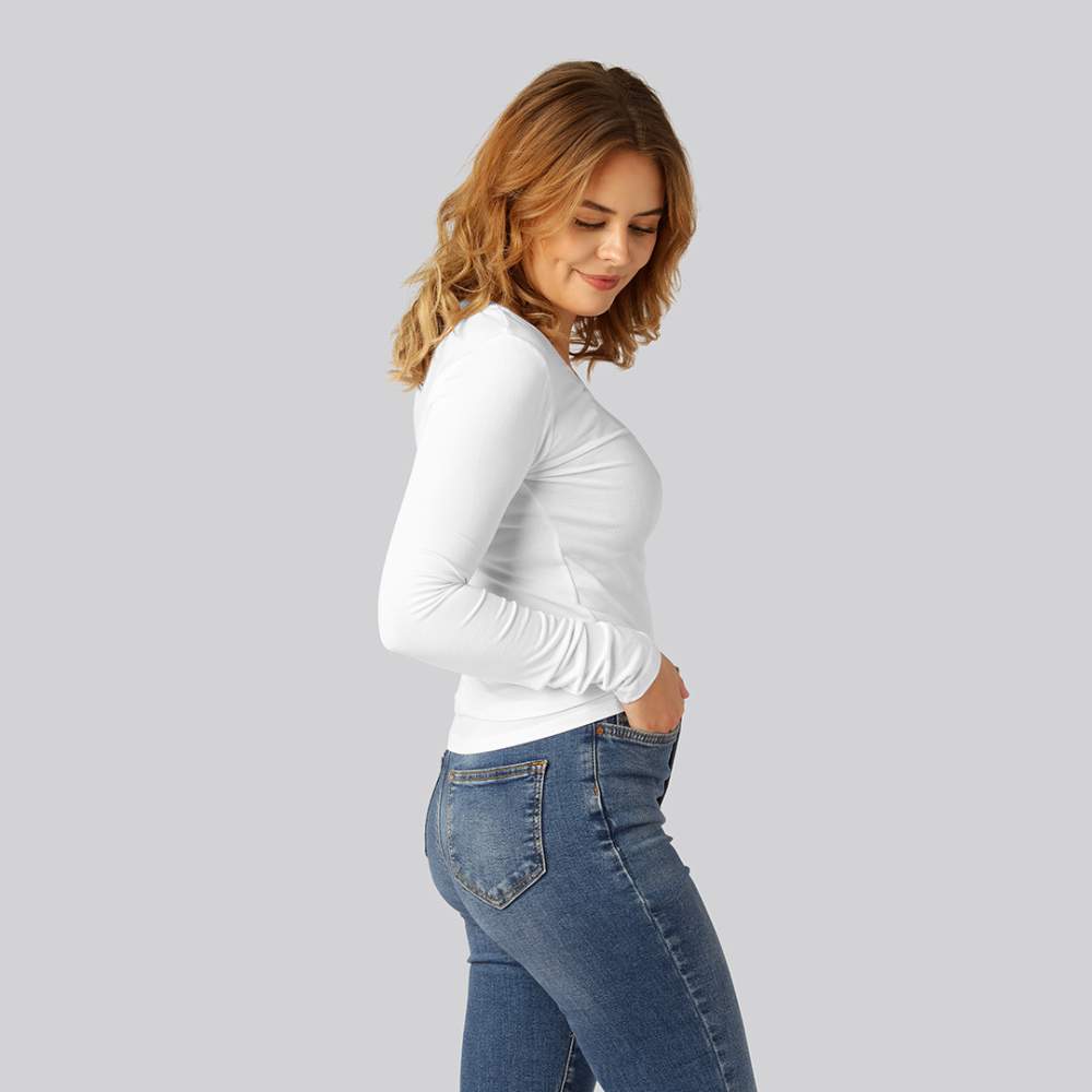 Vit långärmad t-shirt i bambu för kvinnor
