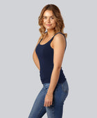 Marinblå damtopp i bambu med breda axelband