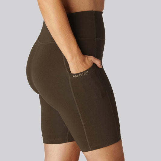 Bruna bambu fitnessshorts för damer