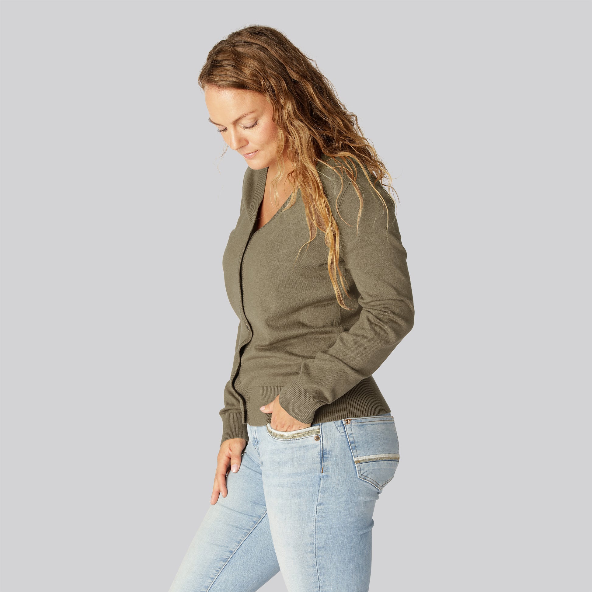 Sandfärgad bambukofta för kvinnor