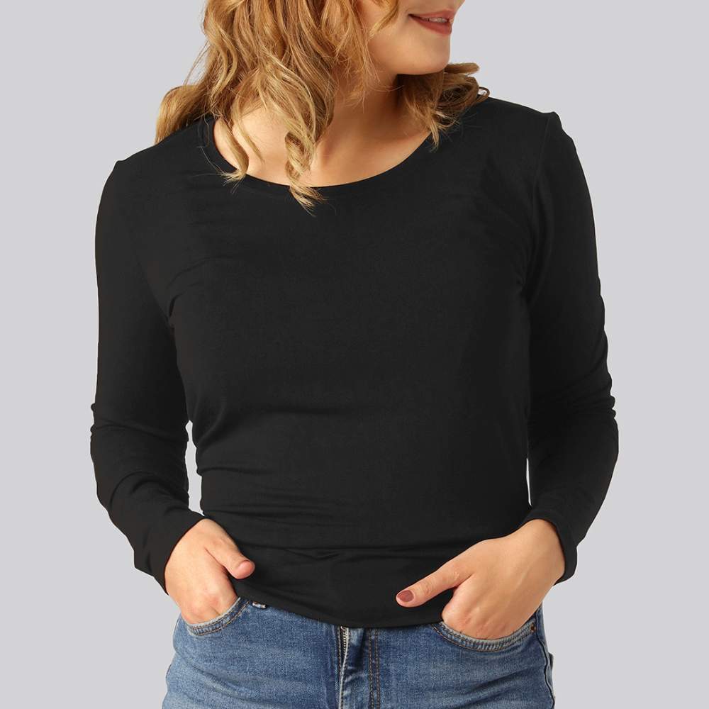 Svart långärmad t-shirt i bambu för kvinnor