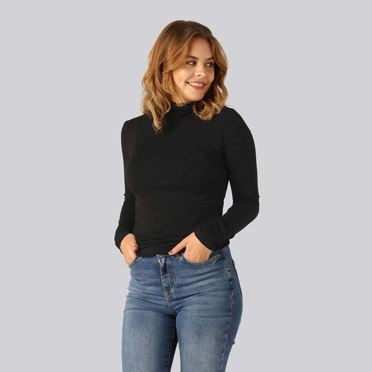 Svart polotröja i bambu för kvinnor