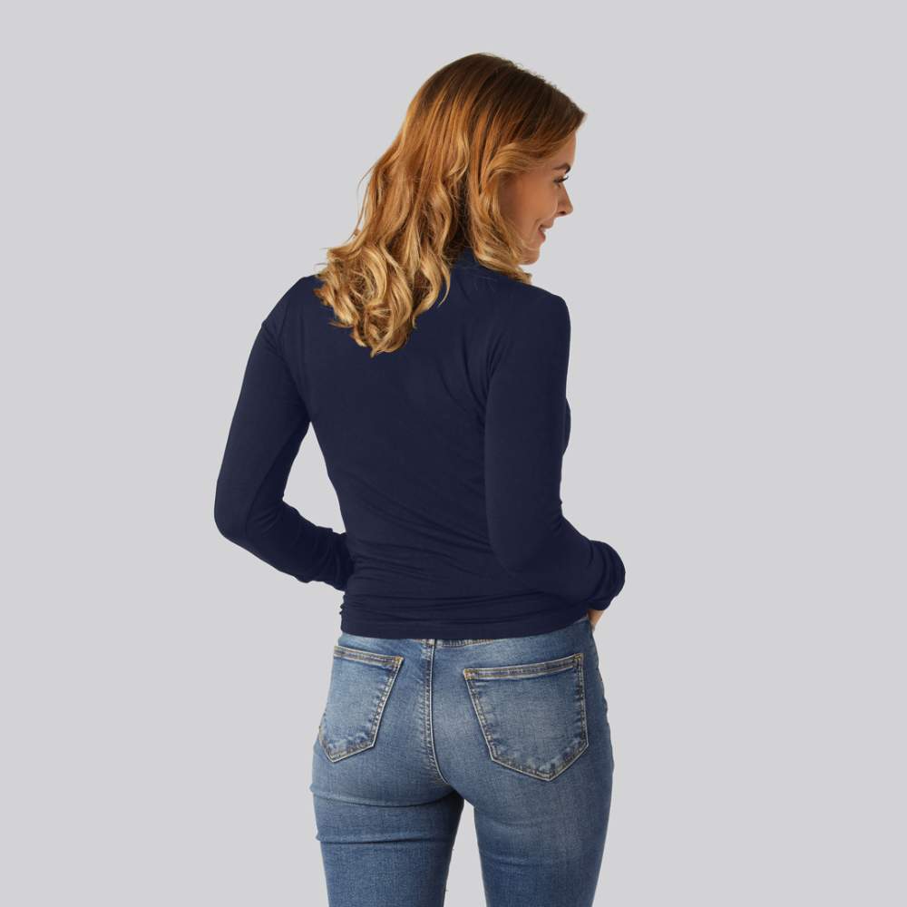 Marinblå polotröja i bambu för kvinnor