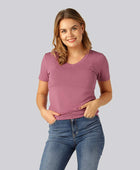 Bambu-t-shirt med V-ringning i dusty rose för damer
