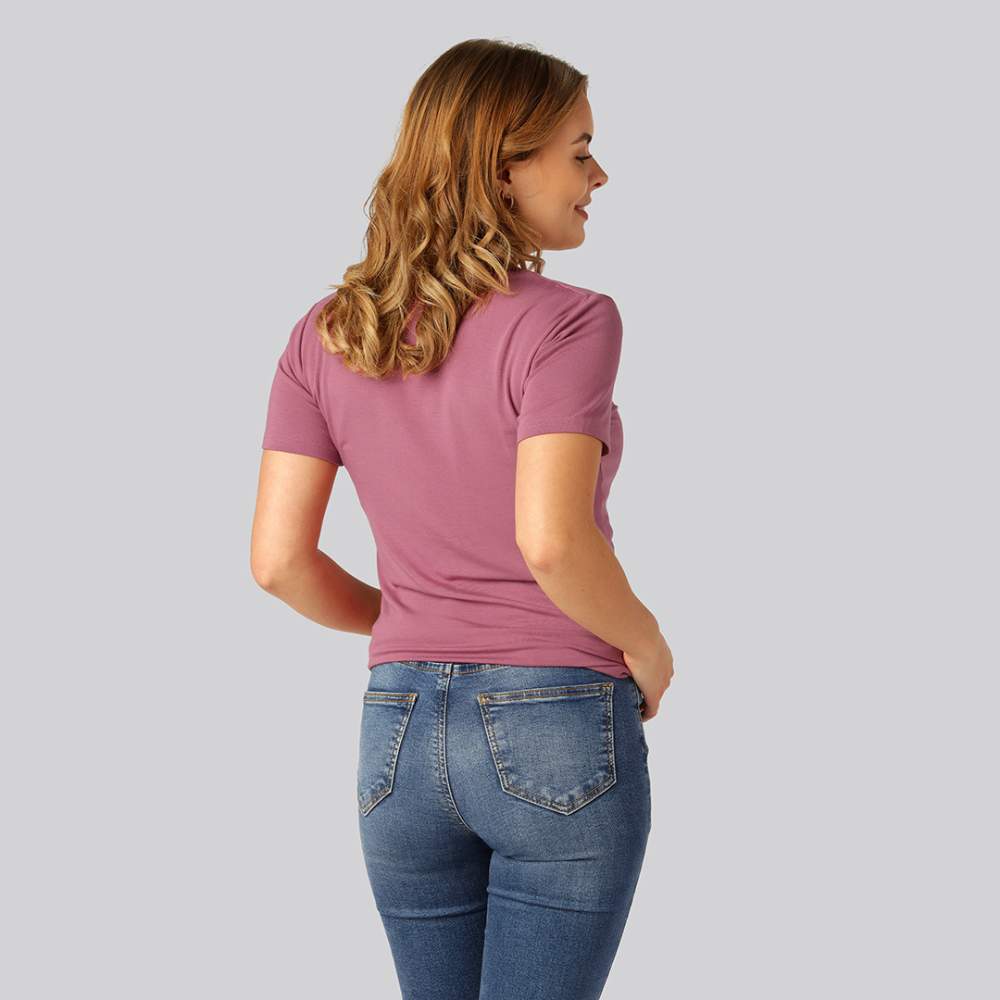 Bambu-t-shirt med V-ringning i dusty rose för damer
