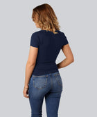 Marinblå bambu-t-shirt med O-ringning för damer