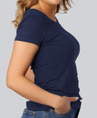 Marinblå bambu-t-shirt med O-ringning för damer