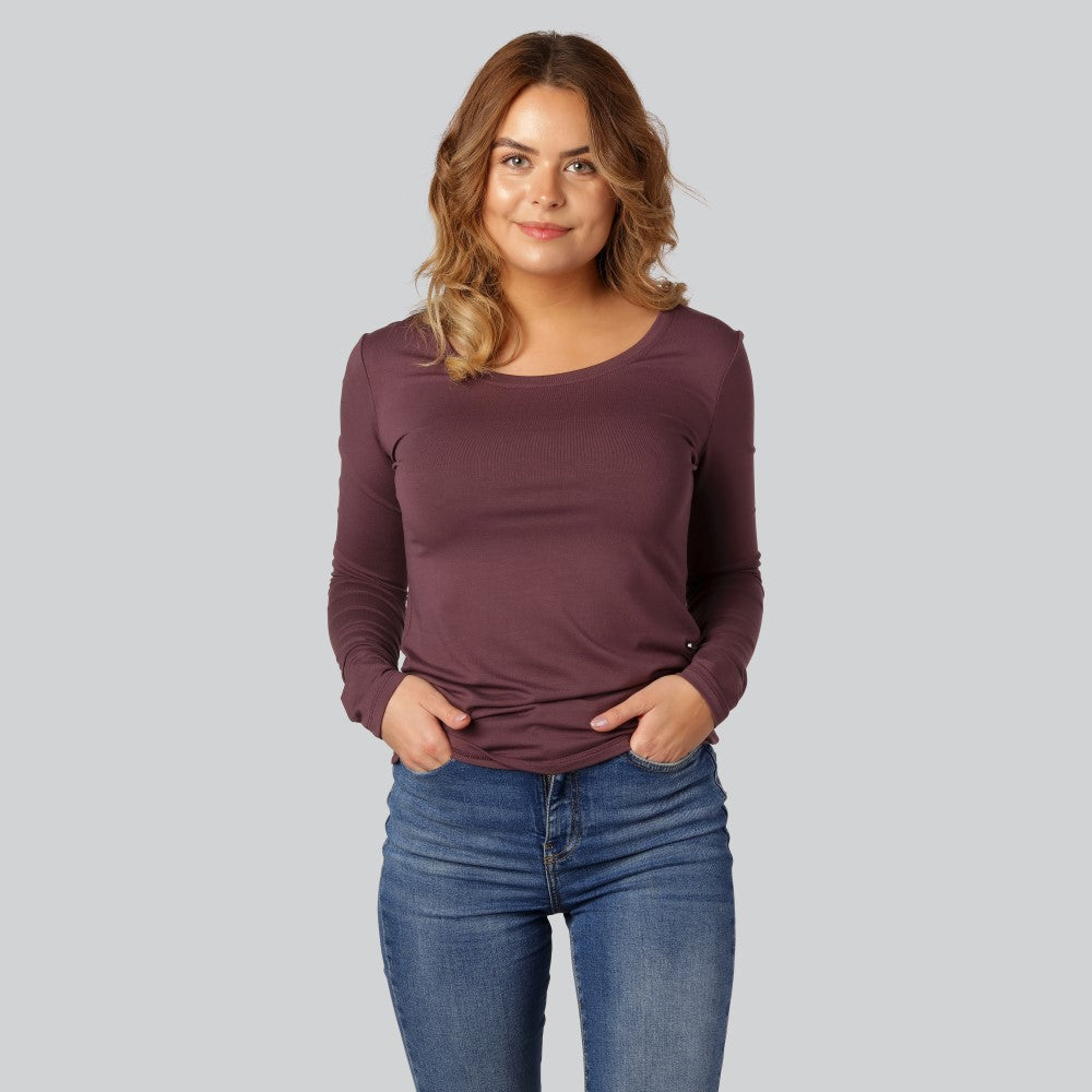 Damtröja med långärmad bambu i vinröd