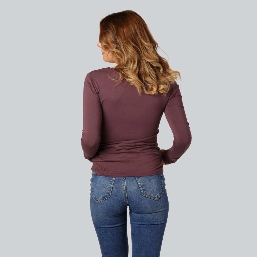 Damtröja med långärmad bambu i vinröd