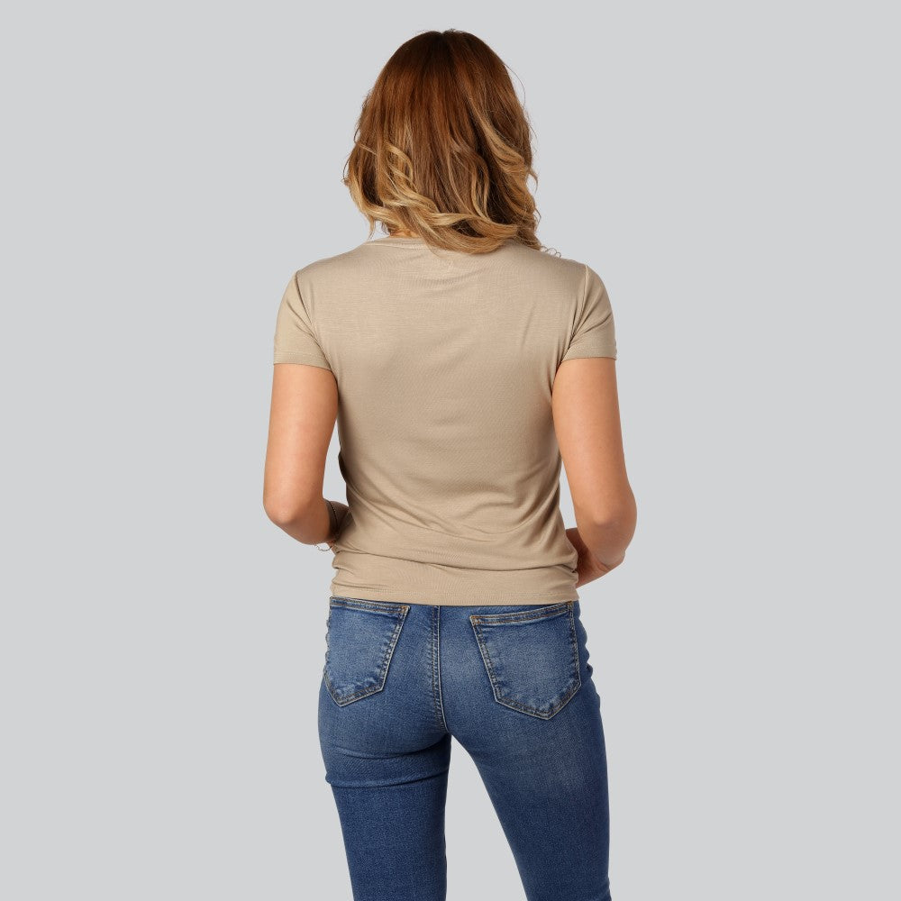 Beige bambu-t-shirt med O-ringning för damer