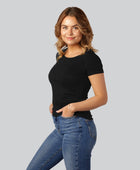 Svart bambu-t-shirt med O-ringning för kvinnor