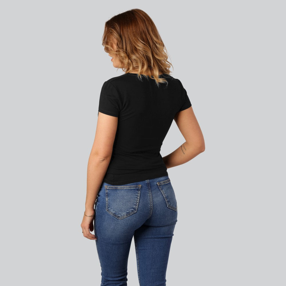 Svart bambu-t-shirt med O-ringning för kvinnor