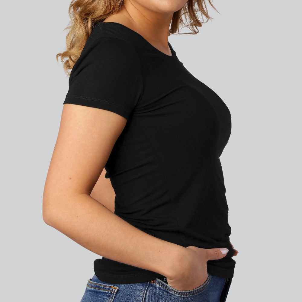 Svart bambu-t-shirt med O-ringning för kvinnor