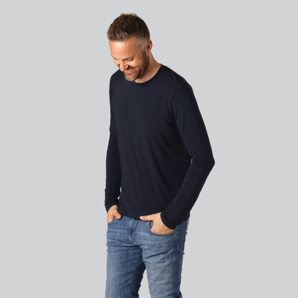 Marinblå långärmad t-shirt i bambu för män