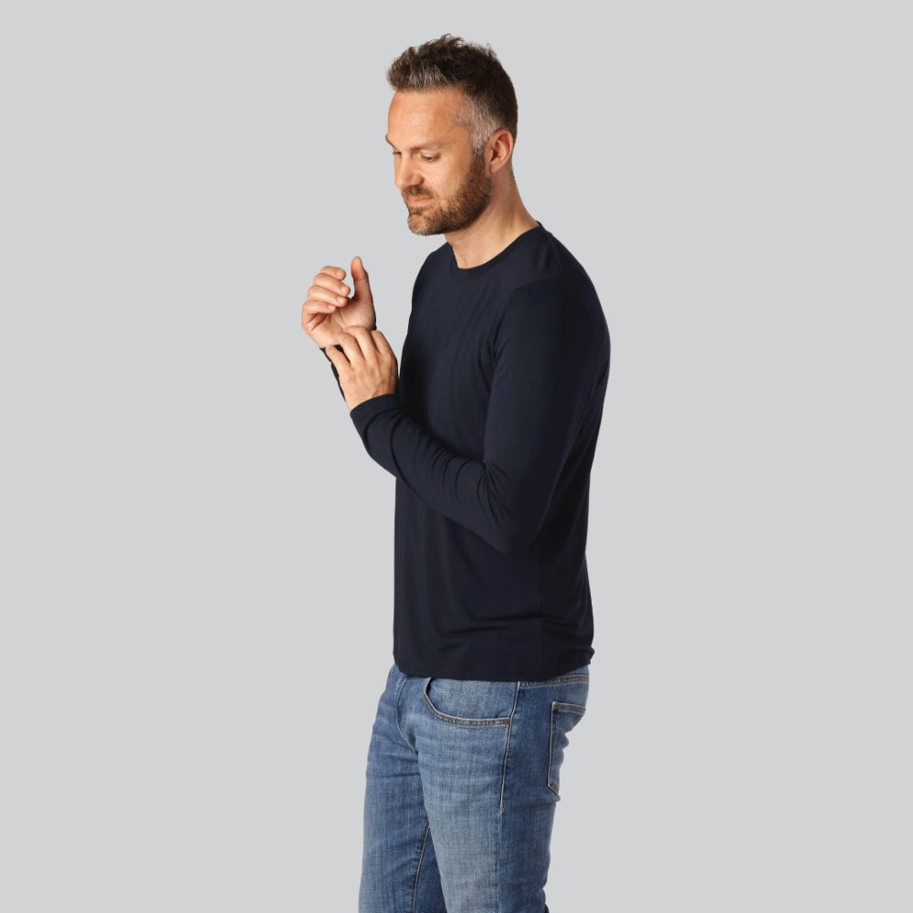 Marinblå långärmad t-shirt i bambu för män