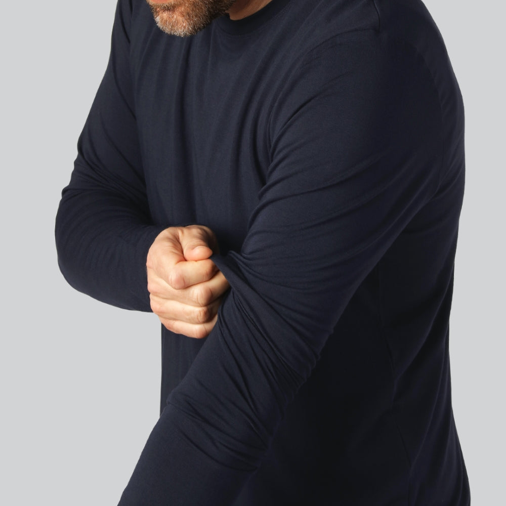Marinblå långärmad t-shirt i bambu för män