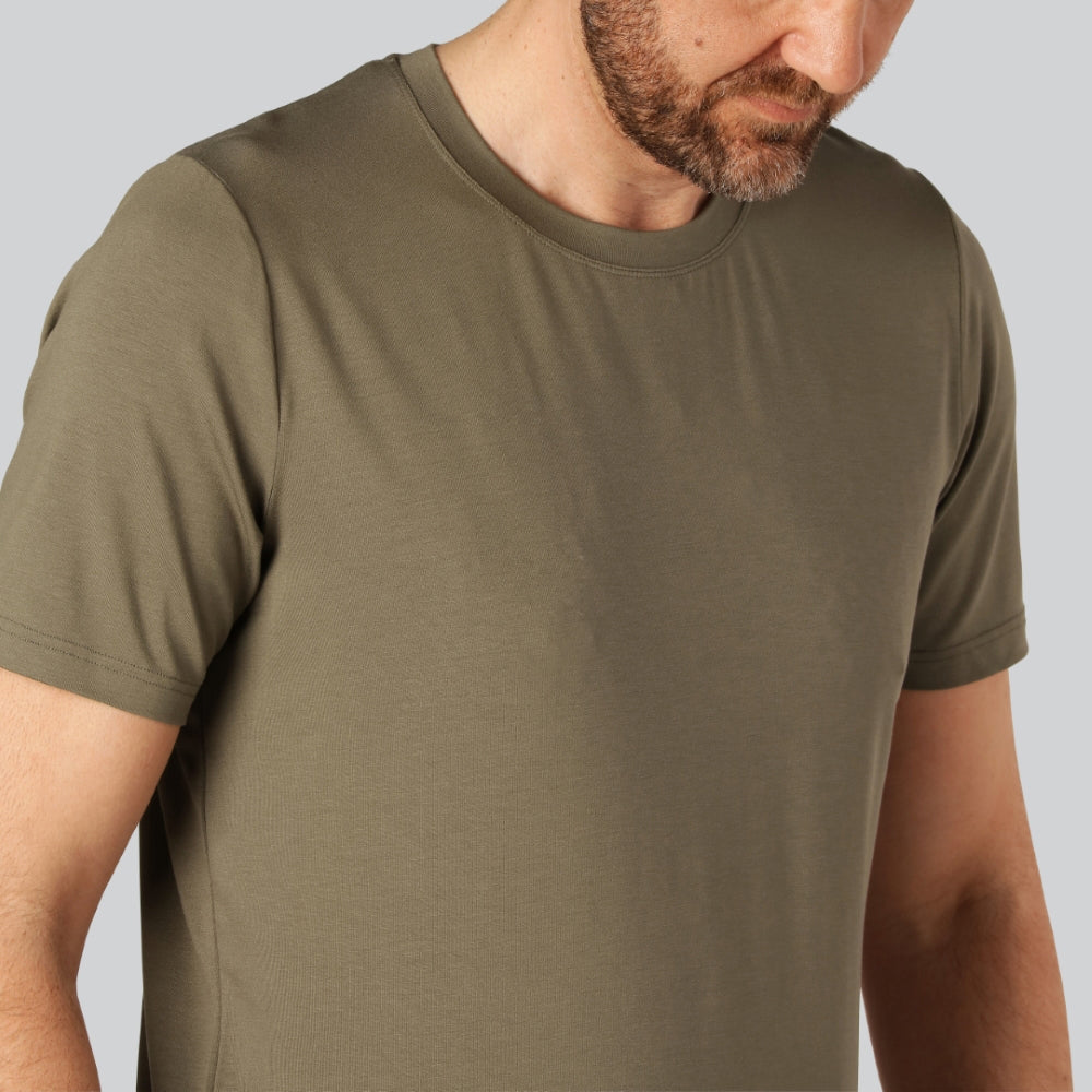 Olivgrön bambu-t-shirt med O-ringning för män