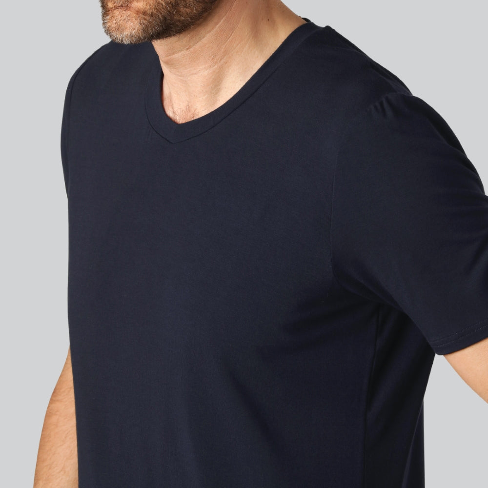 Marinblå bambu-t-shirt med v-ringning för män