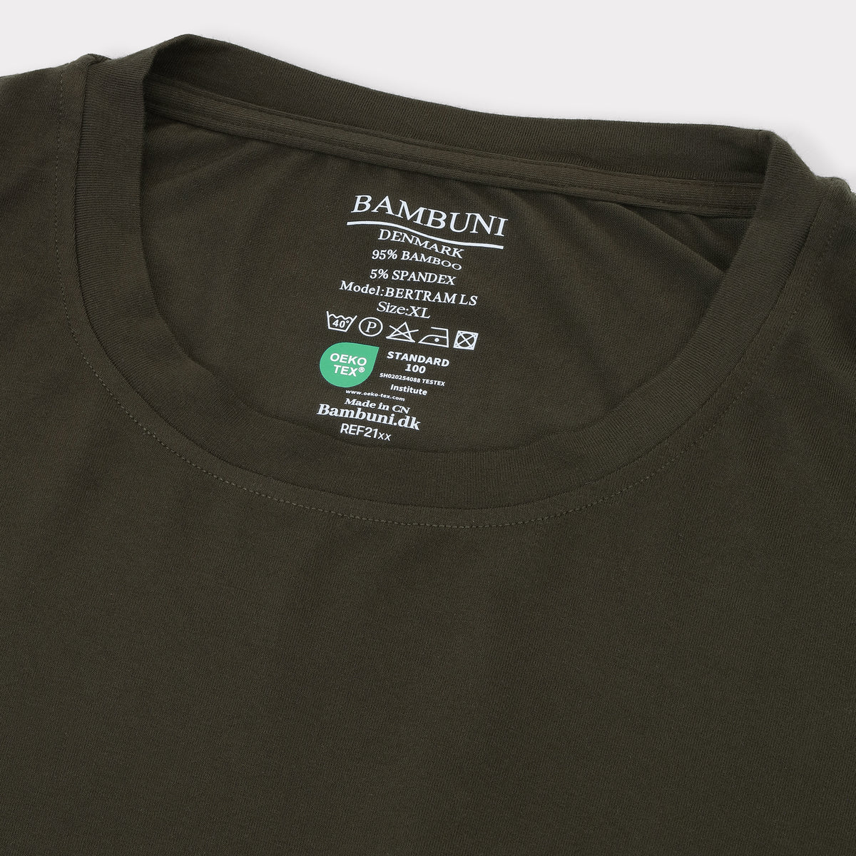 Bambuni bambus langærmet t-shirt mørkegrøn mænd carelabel