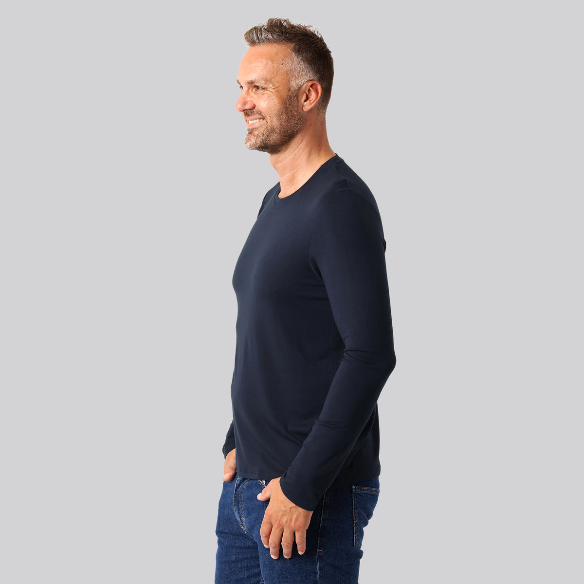Bambuni bambus langærmet t-shirt navy mænd