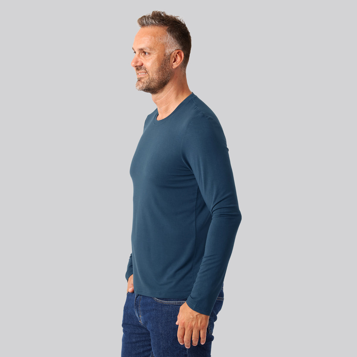 Bambuni bambus langærmet t-shirt petroleumsblå mænd