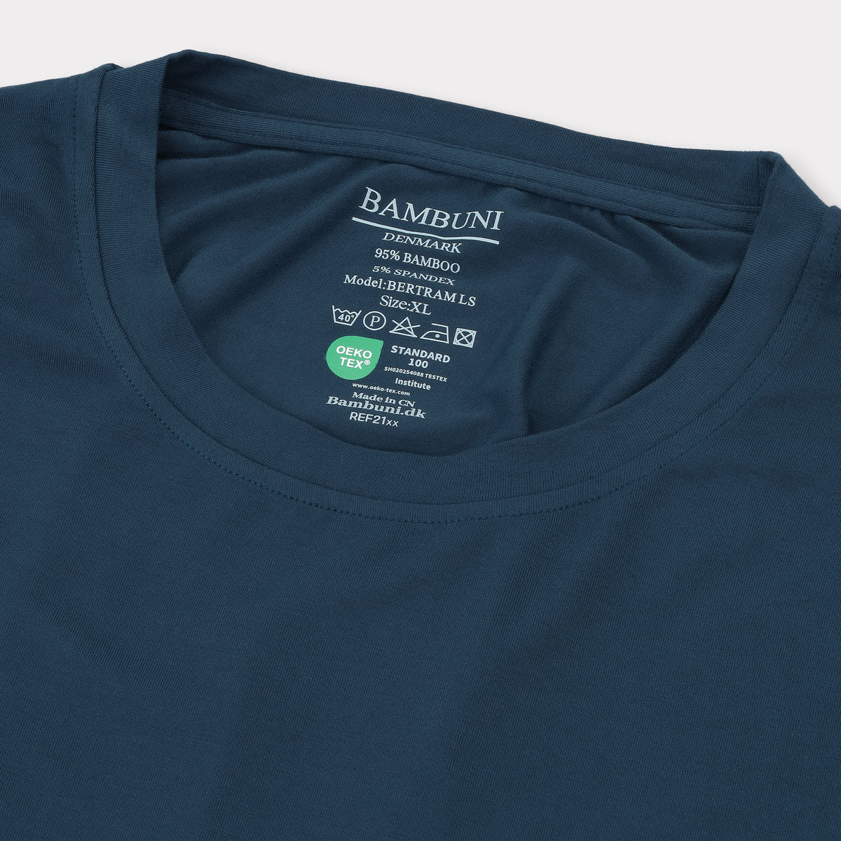 Bambuni bambus langærmet t-shirt petroleumsblå mænd carelabel