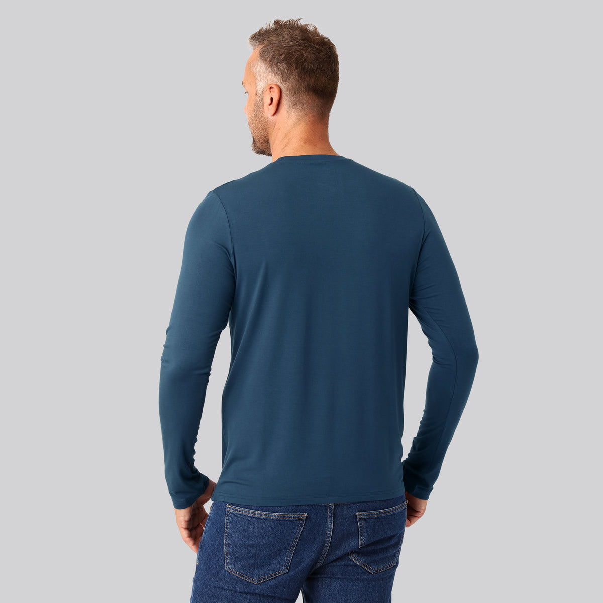 Bambuni bambus langærmet t-shirt petroleumsblå mand