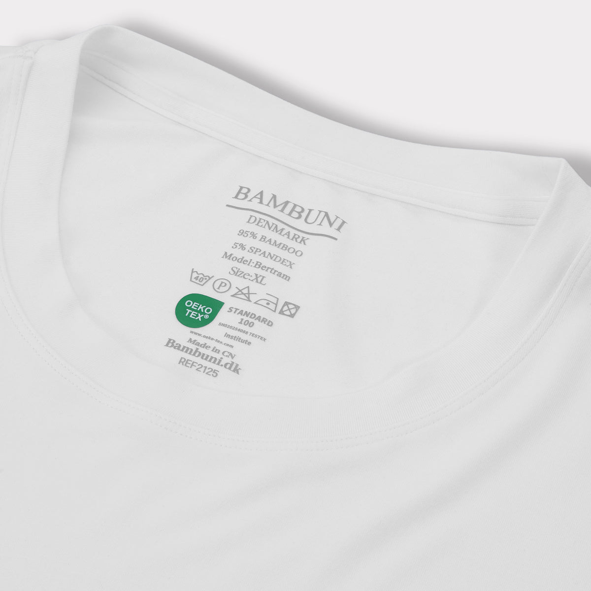 Bambuni bambus t-shirt o-hals hvid mænd carelabel
