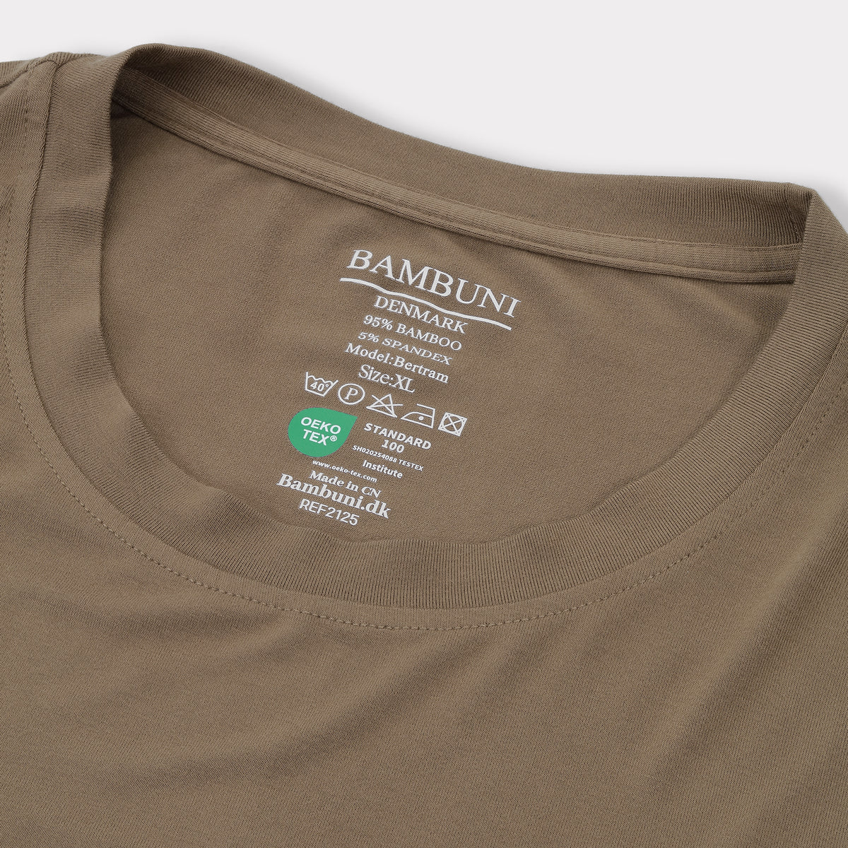 Bambuni bambus t-shirt o-hals sand mænd carelabel