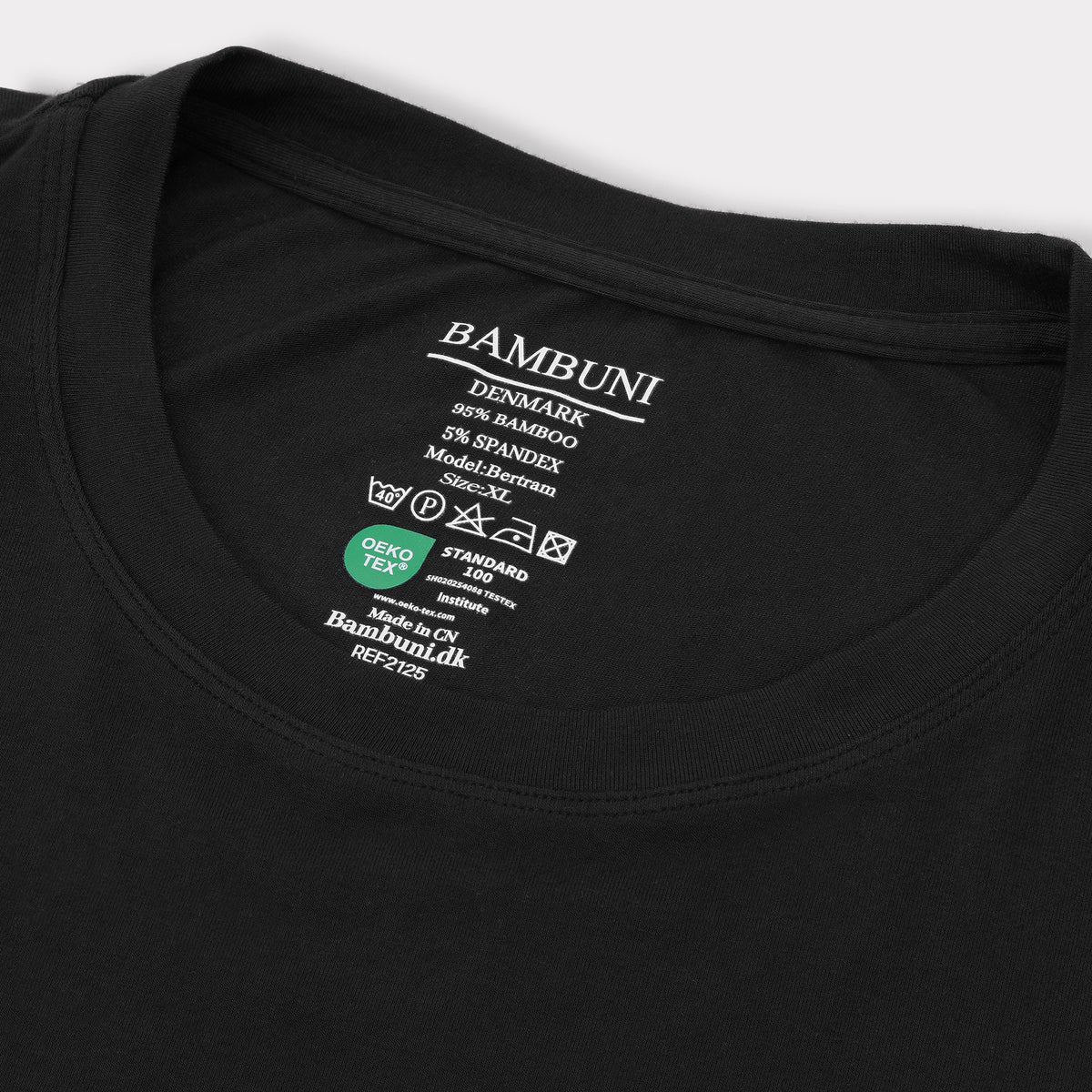 Bambuni bambus t-shirt o-hals sort mænd carelabel