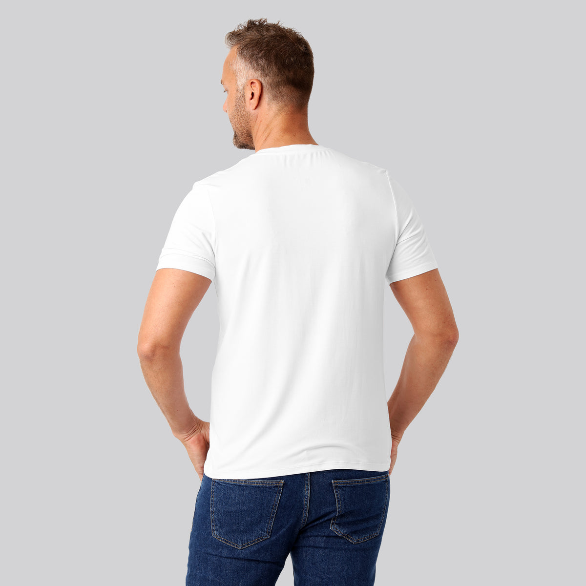 Bambuni bambus t-shirt v-hals hvid mand