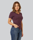 Bambu-t-shirt med V-ringning i vinröd för kvinnor