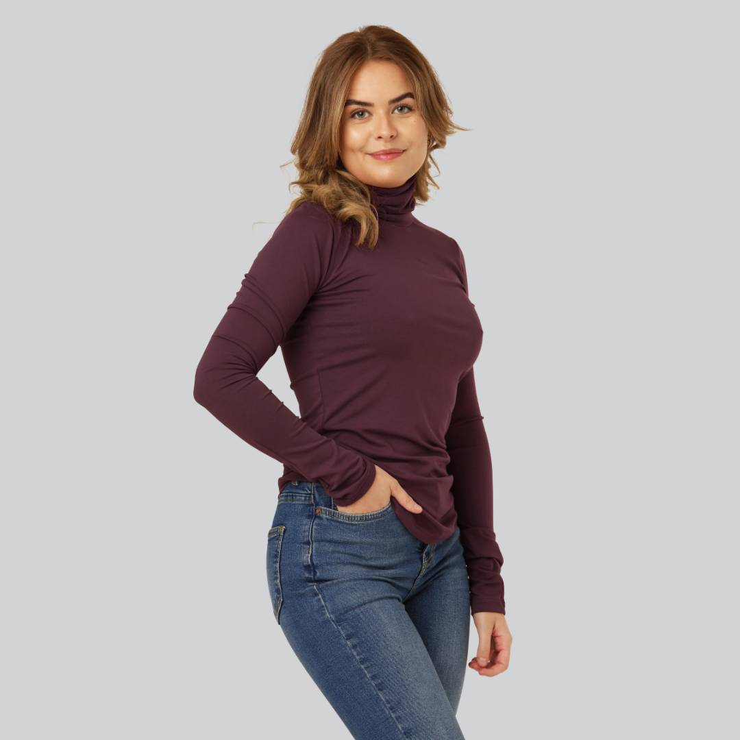 Bambu polotröja i vinröd för kvinnor