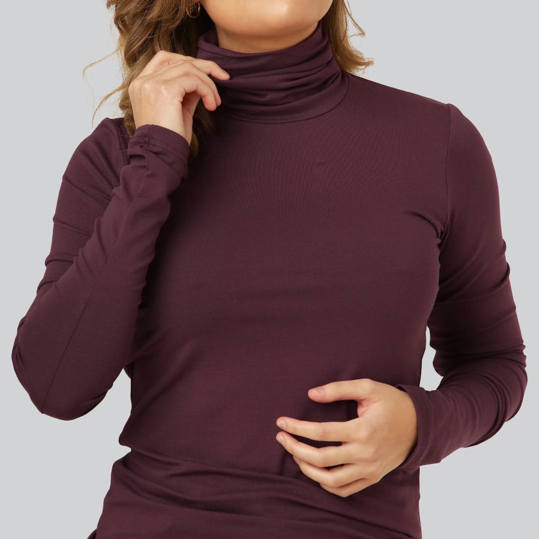 Bambu polotröja i vinröd för kvinnor