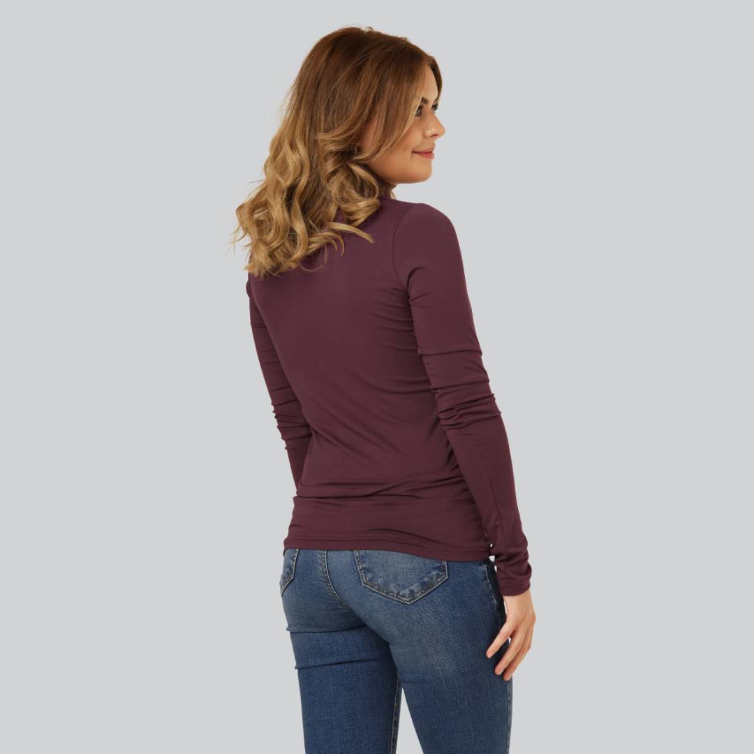 Bambu polotröja i vinröd för kvinnor