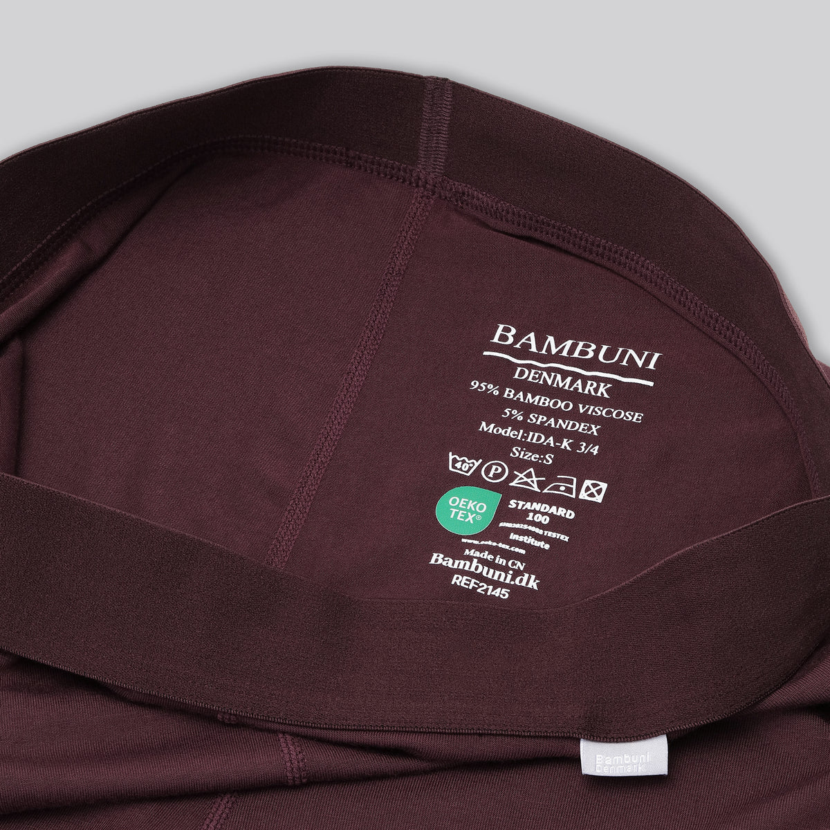 Bambus 3/4 leggings i bordeaux  m. bordeaux elastik til damer carelabel