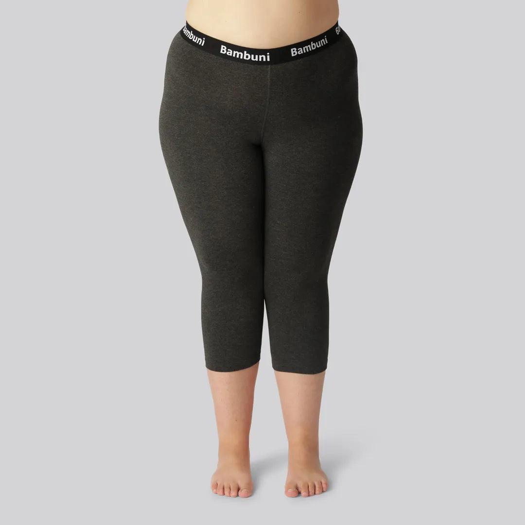 Träkolsgrå bambuleggings med 3/4-kant för kvinnor