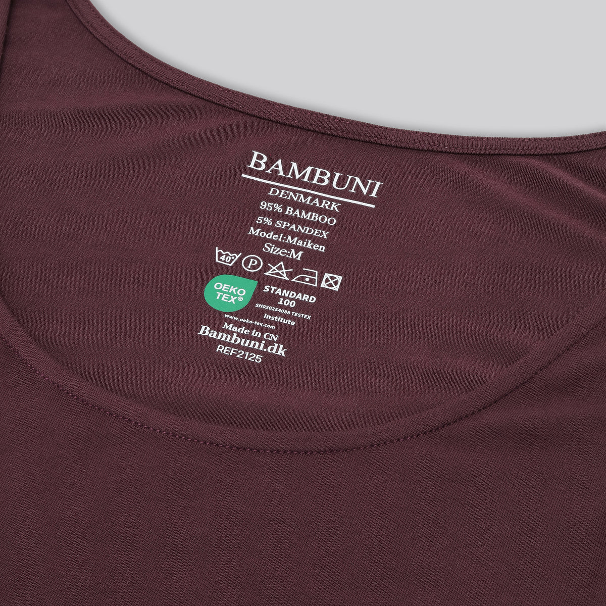 Bambus dame top i bordeaux med bred strop carelabel