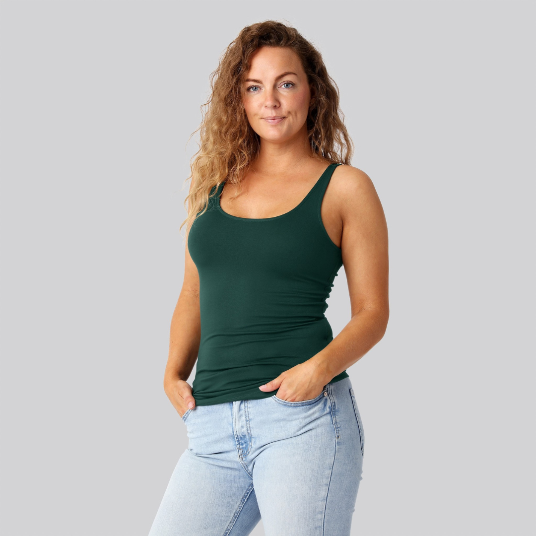 Bambus dame top i grøn m. bred strop