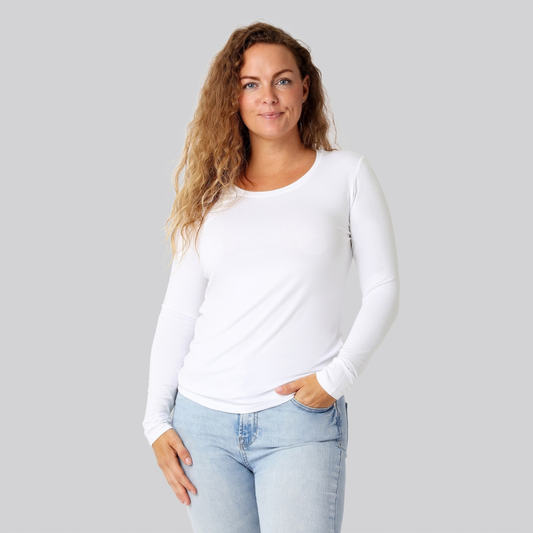 Bambus langærmet t-shirt hvid damer