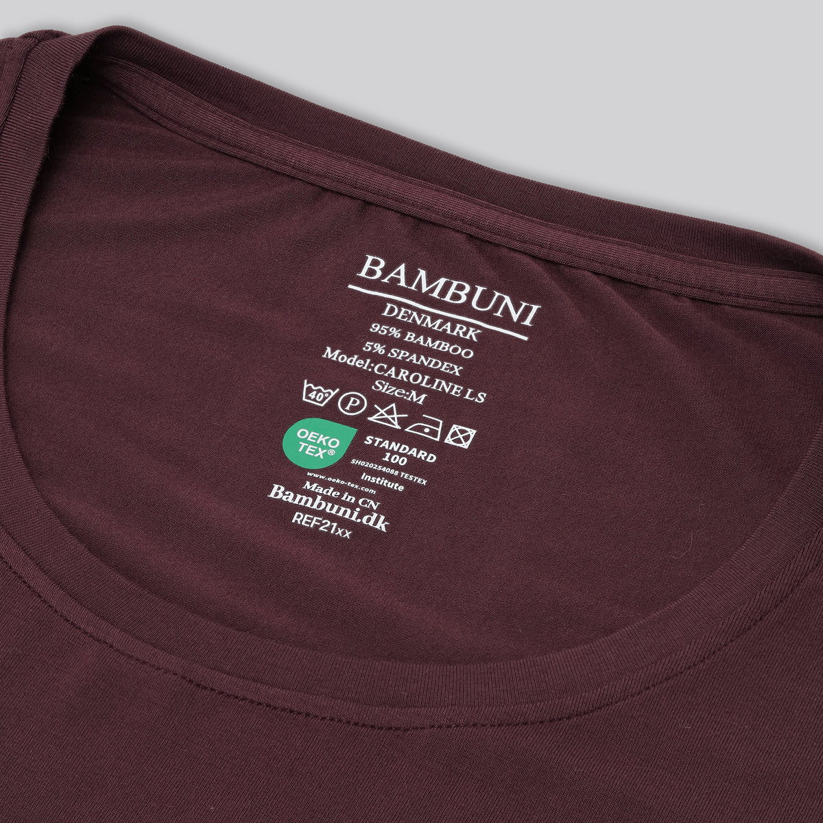 Bambus langærmet t-shirt i bordeaux til damer carelabel