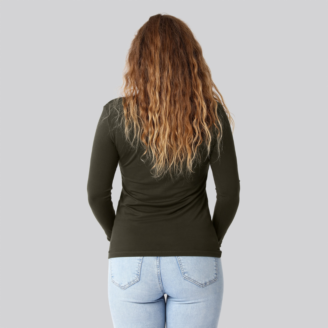 Bambus langærmet t-shirt i mørkegrøn til damer